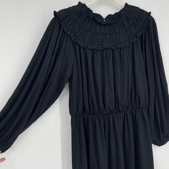 Ann Taylor Ruffle Boho Dress Black Small Tall NWT Stretch Flowy - Picture 5 of 8